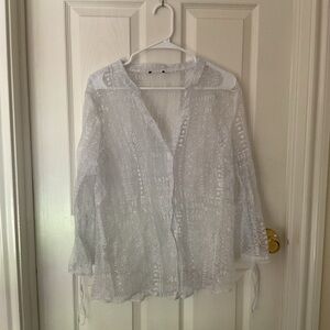 White Relaxed Button Down Shirt with Mandarin Collar